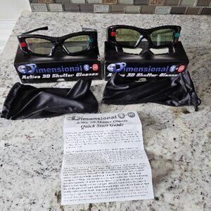 2 eDimensionsal 3D TV Movie Viewing Glasses with Soft Cases, no USB chargers